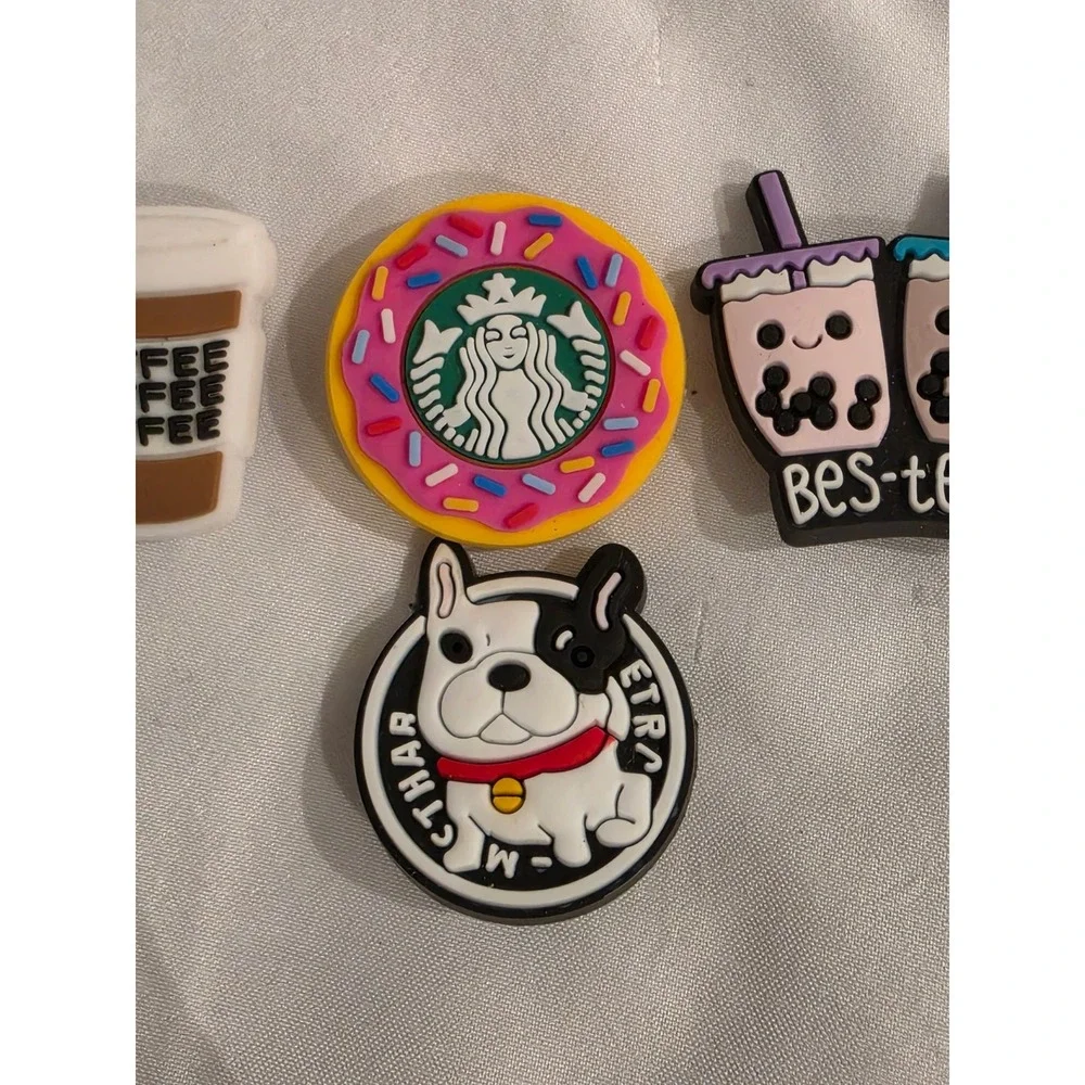 4pc Coffee Boba Donut Frenchie Shoe Charms for Clogs PVC Rubber Accessories Set